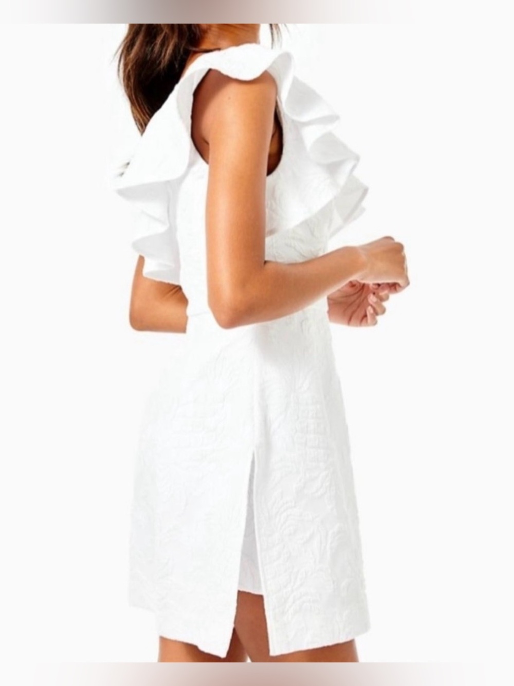 Lilly Pulitzer Kipton One-Shoulder Romper Ruffle Shoulder White 10 - Picture 5 of 15